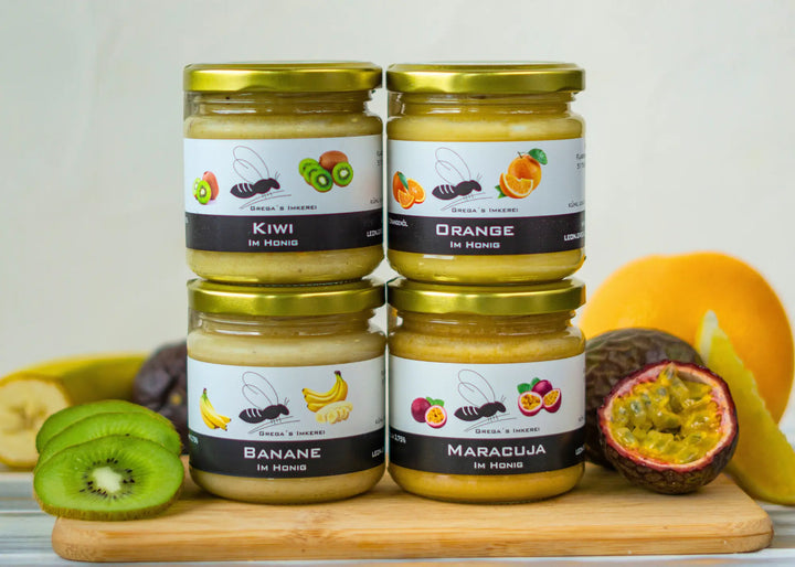 Exotischer Honig mit Geschmack Orange, Kiwi, Banane und Maracuja