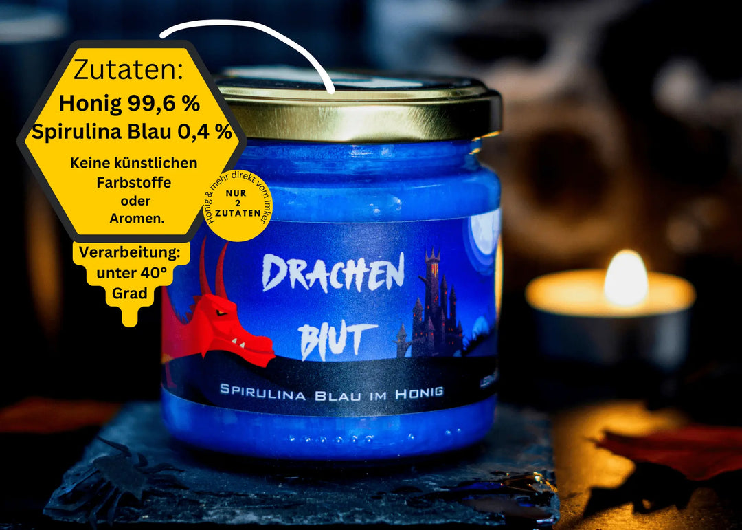 Blauer Halloween Honig mit Spirulina Blau