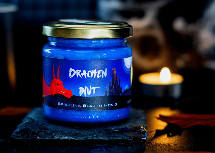Blauer Honig mit Spirulina vom Imker Halloween Spezial Honig vom Imker