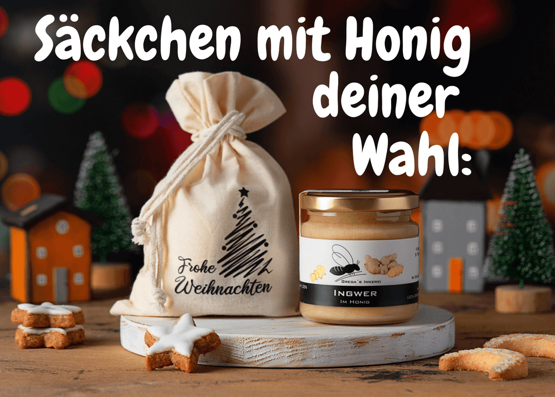 Säckchen "Frohe Weihnachten" mit Honig deiner Wahl