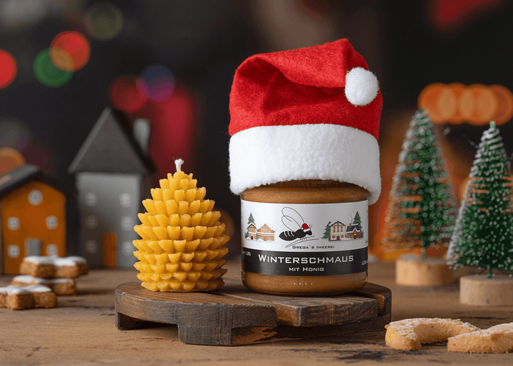Nikolausgeschenk Honig und Bienenwachskerze