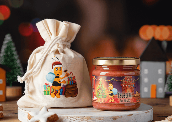 Kinderhonige als Weihnachtsgeschenk mit Säckchen