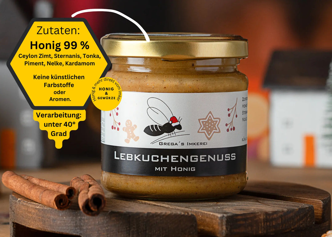 Lebkuchengenuss mit Honig im 250g Weihnachtshonig Glas von Grega´s Imkerei