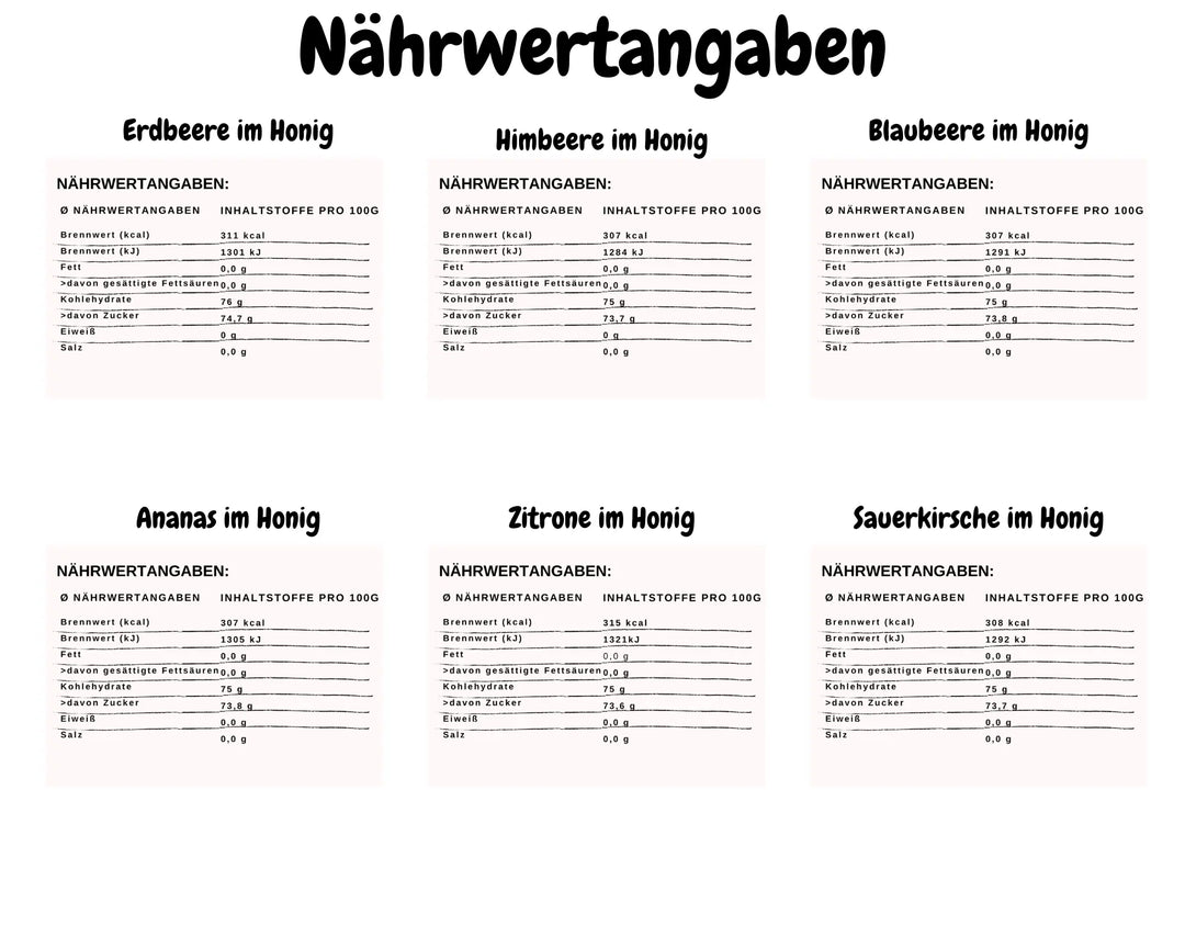 Nährwert 6er  Frucht im Honig Set
