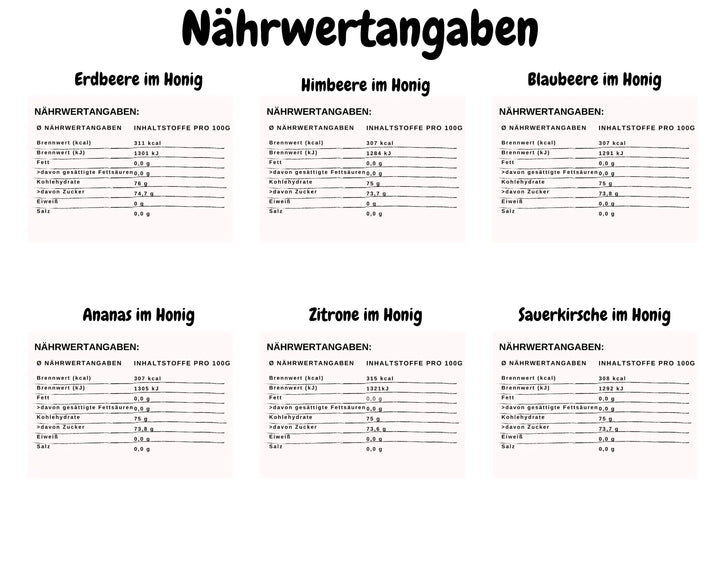 Nährwert 6er  Frucht im Honig Set