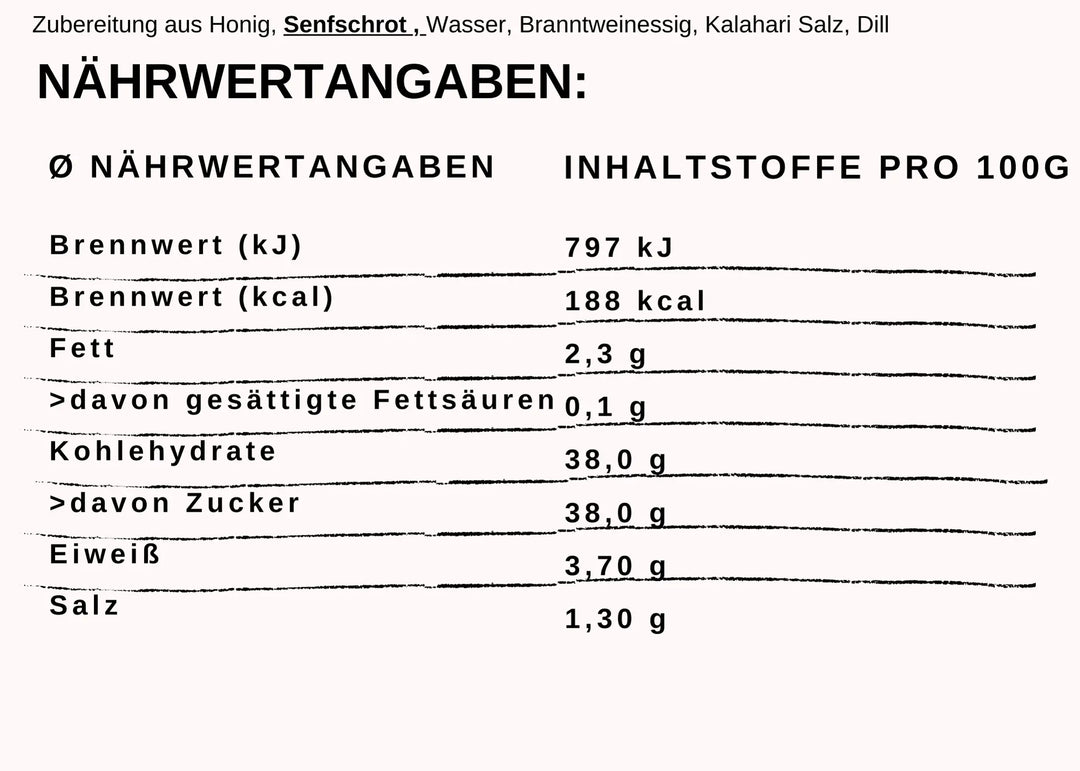 Nährwertangaben Honig Senf Dressing