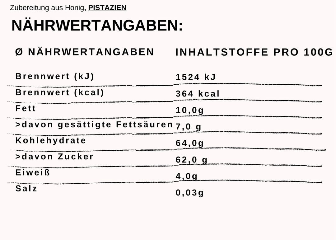 Nährwerttabelle Pistazie im Honig 250g