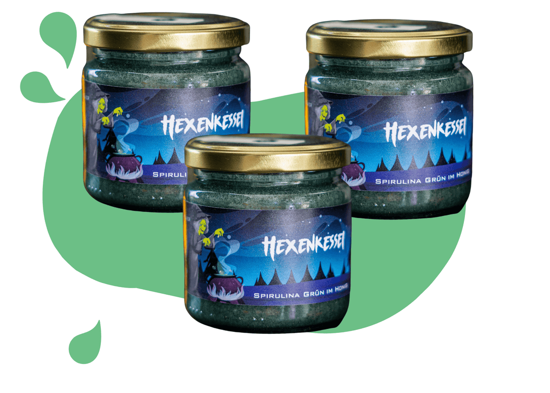 Grüner Honig mit Spirulina zu Halloween im Honig von Grega´s Imkerei 3er Vorteilsset