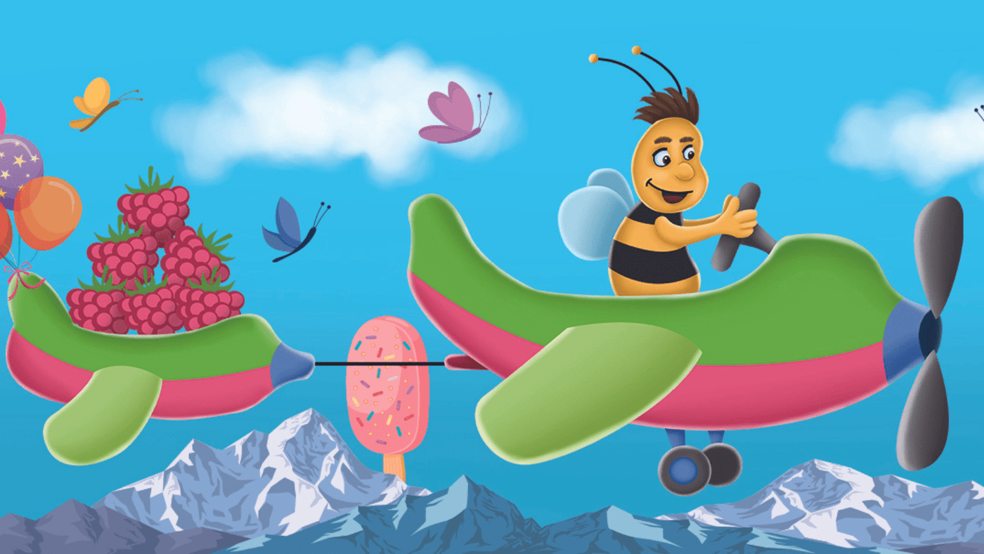 Kinder Himbeere im Honig mit Biene im Kinderland