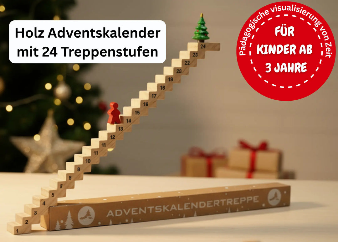 Holz Adventskalender mit 24 Treppenstufen