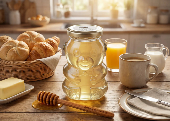 Bärchenglas mit Honig gefüllt