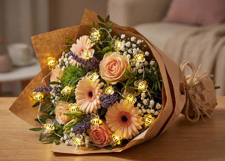 Lichterkette im Blumenstrauß