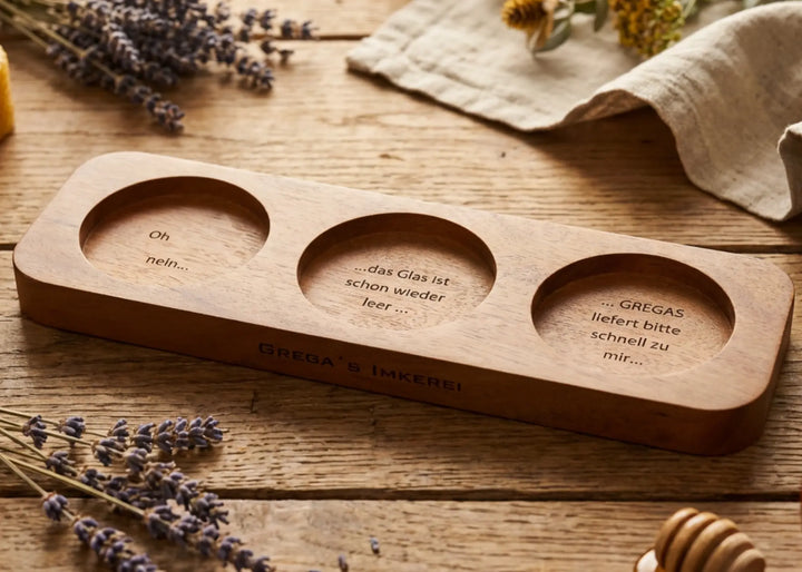 Gläser Servierbrett für 3 Honiggläser deiner Wahl