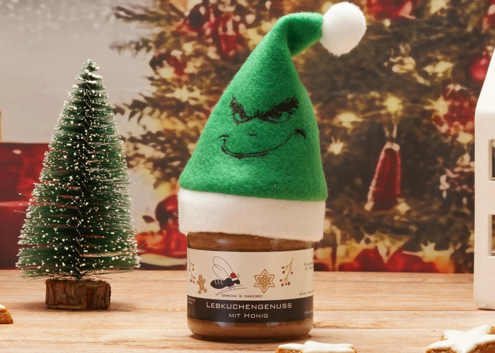 Weihnachtsmütze aus Filz für 250 g Honiggläser 