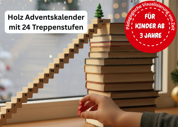 Holz-Adventskalender mit 24 Treppenstufen