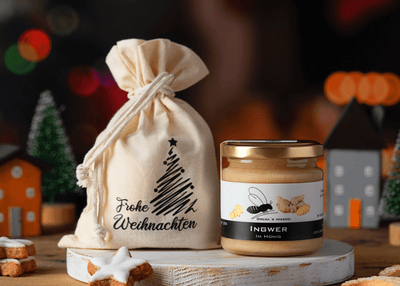 Honig Geschenkidee Honigglas mit Säckchen zu Weihnachten