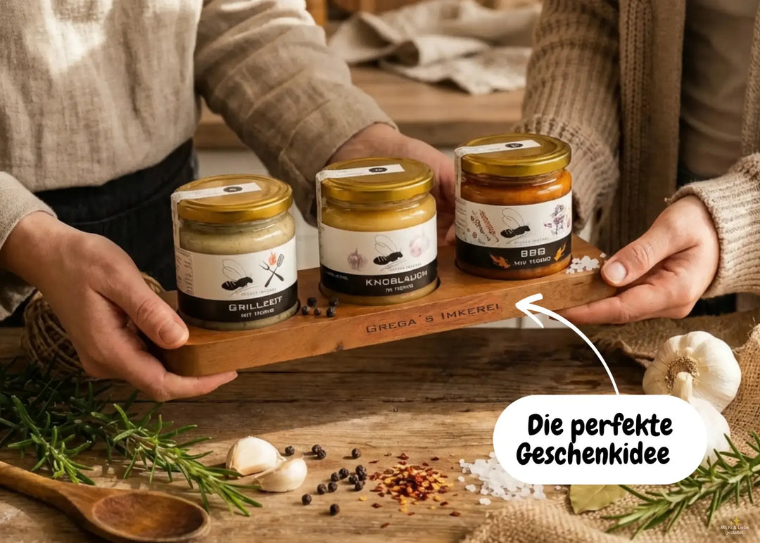 Honig-Glas Serviertablett Massivholz 3er von Grega´s Imkerei