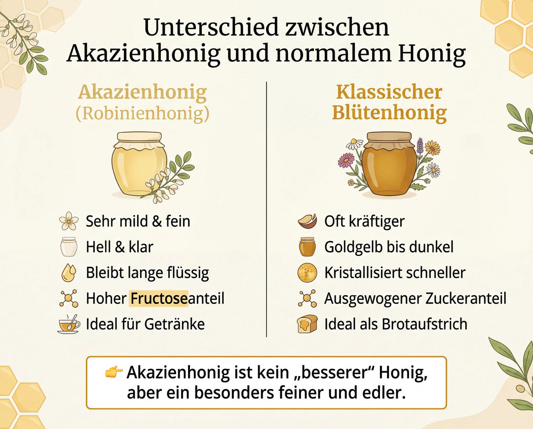 Infografik: Unterschied Akazienhonig zu normalem Honig