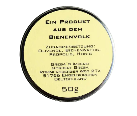 Dose aus Metall mit den vier Zutaten für das Produkt aus dem Bienenvolk 