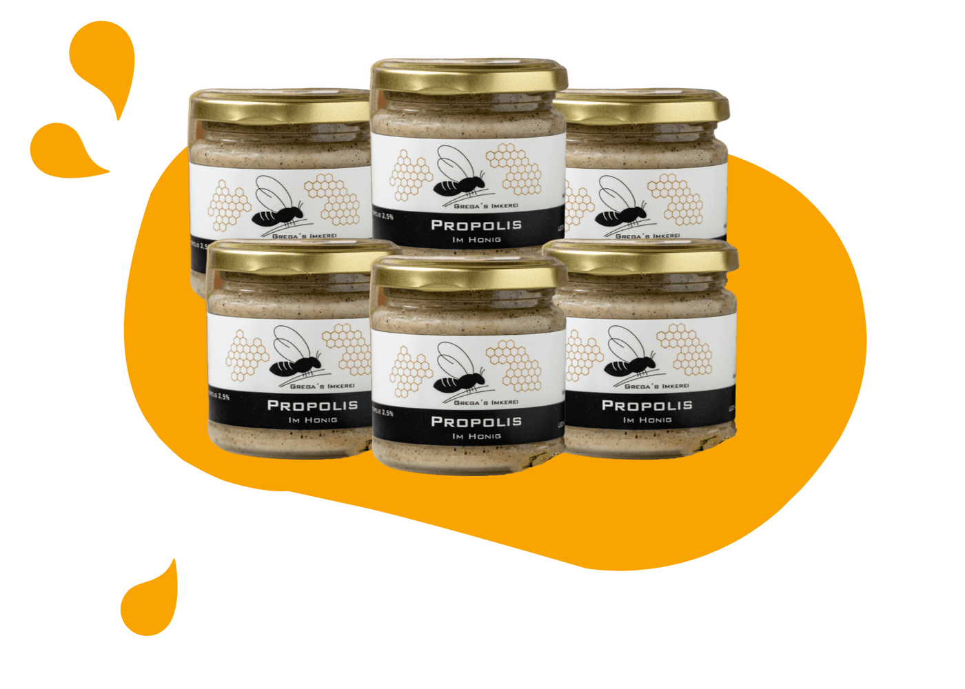 Propolishonig Vorteilsset 6er - 8 % Rabatt direkt vom Imker aus der Nähe. Grega´s Imkerei mit Propolis im Honig