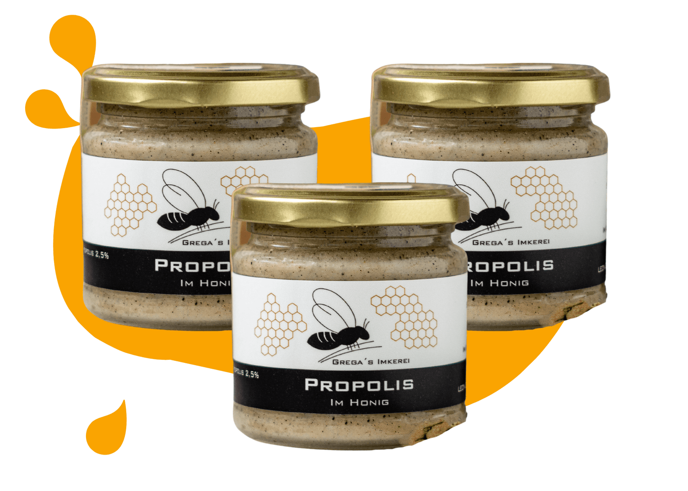 Propolishonig Vorteilsset 3er - 4 % Rabatt direkt vom Imker aus der Nähe. Grega´s Imkerei mit Propolis im Honig