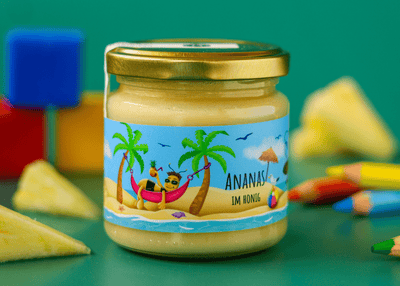 Kinderhonig mit Ananas im Honig für die Kinder durch seine fruchtige feine cremige Art genau der richtige Honig für Kinder